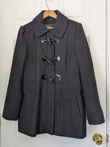 GUESS Wool Blend Pea Coat Womens Large Charcoal Black Full Zip Toggle Buttons - Picture 1 of 14
