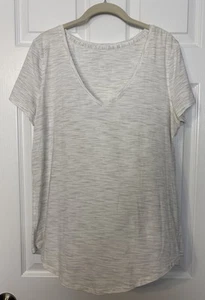 Lululemon Damen Activewear T-Shirt grau weiß Space Dye Strick Gr. XL kurz Slv - Bild 1 von 7
