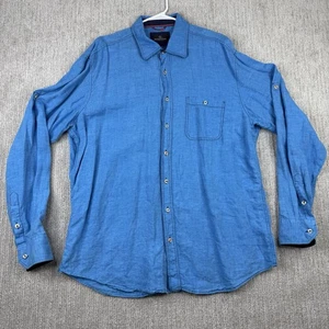 Bugatchi Uomo 100% Linen Long Sleeve Button Down Shirt Men’s Size XXL Blue - Picture 1 of 8