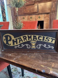 Framed Needlepoint Pharmacy Sign - Picture 1 of 2