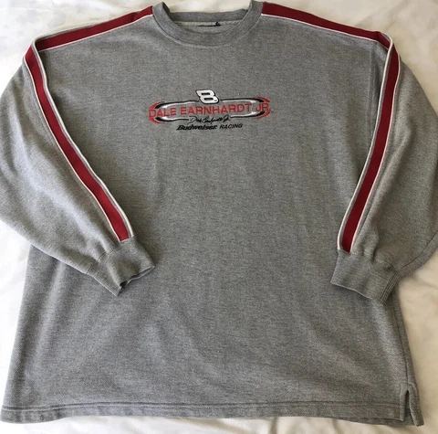 Chase Authentics Dale Earnhardt Jr Budweiser Racing Sweater Grey Long Sleeve Cover