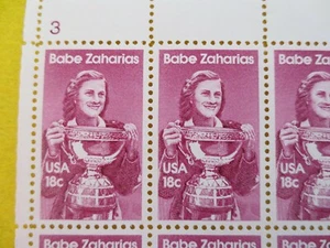 Doc Scott #1932 Babe Zaharias 19¢ 1981 Blatt mit 50 postfrisch XF - Bild 1 von 4