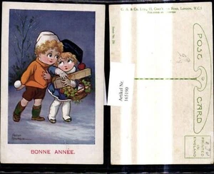 165190, postal de artista Fred Spurgin niños con cesta regalos campanas bola de nieve Bonne - Imagen 1 de 1