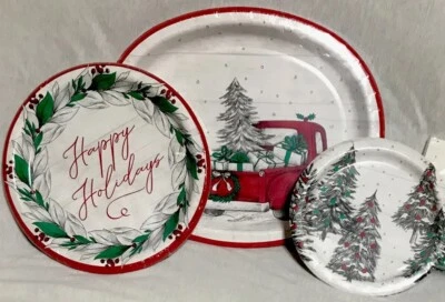 Platos de Papel Navidad, Juego de 24 Platos, Camión Rojo Vintage, NUEVO Foto 1 de 4