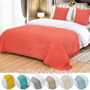European Knitted Tassel Trimmings Bed Runner Hotel Home Bedroom Decor Bed Flag - Picture 1 of 24