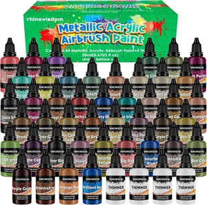Pintura para aerógrafo - 44 colores con 4 juegos de pintura metálica más delgada para pinceles de aire (0,67 OZ) - Imagen 1 de 12