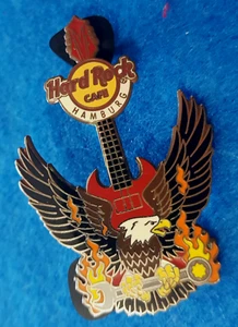 HAMBURG FLYING AMERICAN BALD EAGLE BIRD GUITAR WRENCH FLAMES Hard Rock Cafe PIN - Picture 1 of 1