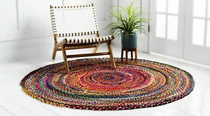 Rug 100% Cotton Round Natural Reversible Braided Modern Rustic Look Style Rug - Picture 1 of 6