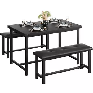 Kitchen Table Set with 2 Benche Dining Table for 4 with Upholstered Benches Home - Picture 1 of 18