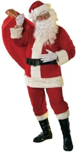 Santa Claus Velour Suit Costume Christmas Adult Belt Gloves Hat - Picture 1 of 2