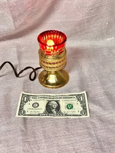 Vintage 4,75 Zoll elektrische Votiv Mahnwache Kerze mit Messingständer & Glühbirne rotes Glas - Bild 1 von 6