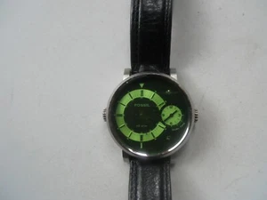 Fossil Dual Time men's blk leather quartz,battery &water resistant watch.Fs-4339 - Picture 1 of 12