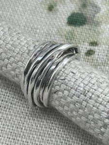 VINTAGE 1990s silver wide multi band ring size O 925 - Picture 1 of 22