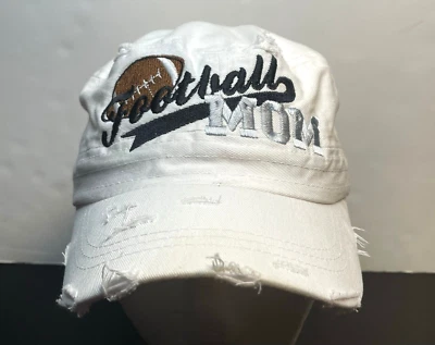 Football Mom distressed hat cap Kbethos original vintage 6" strap back white - Image 1 of 4