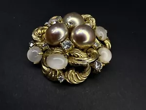GROSSE 1968 Germany (CHRISTIAN DIOR) Brosche goldfarben 6 Steine 3 Kunstperlen - Bild 1 von 11