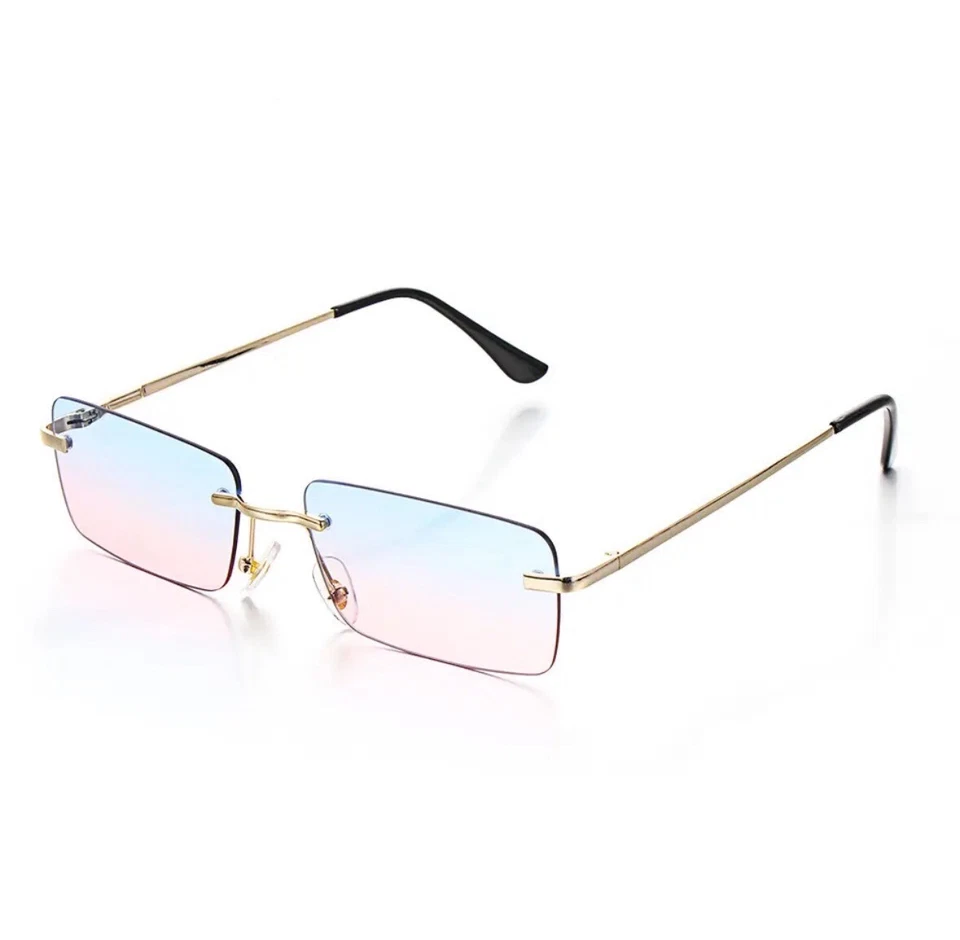 Brille ohne Stärke Randlos Blau-Pink Mode Unisex Rahmenlos Damen Herren Vintage - Bild 1 von 1