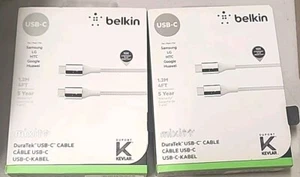 2-pack Belkin MixIt DuraTek Kevlar Gold USB-C to C 4' Ft Braided Charge Cable - Picture 1 of 5