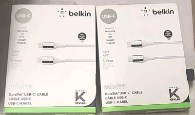 Paquete de 2 cables de carga trenzados Belkin MixIt DuraTek Kevlar dorado USB-C a C 4' pies  Foto 1 de 4