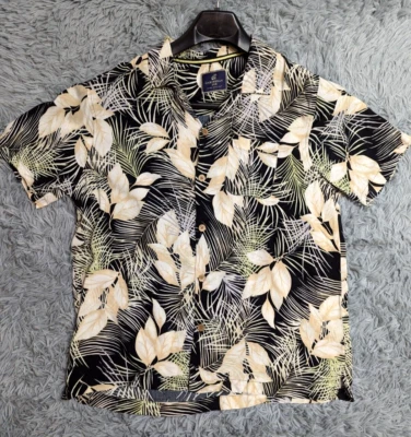 Caribbean Joe Hawaiian Shirt Mens Sz Large L Button Up Rayon Black Yellow Floral - Image 1 of 4