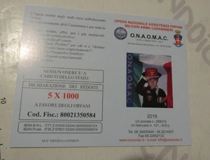 CALENDARIO TASCABILE - ARMA DEI CARABINIERI (O.N.A.O.M.A.C.) ANNO 2019 - Imagen 1 de 3