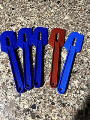Tupperware Vintage Paddle Scraper Gadget Spatula Dark And Light Blue, Red - Image 1 of 4