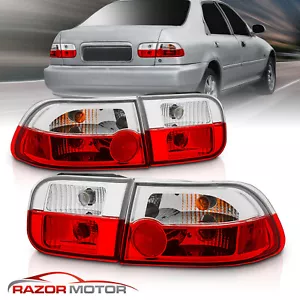 For 1992 1993 1994 1995 Honda Civic 2/4Dr Coupe/Sedan Red Clear Tail Lights Pair - Picture 1 of 7