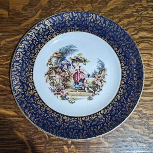 Vntg Wood & Sons English Ironstone 10" Plate Cobalt Blue & Gold Edge - Portrait - Picture 1 of 6