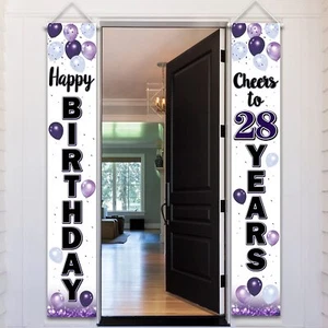 LASKYER Happy 28th Birthday Decorations28th Purple Balloon Birthday Theme Doo... - Picture 1 of 5