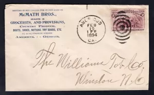 USA AMERICUS Ga 1894 McMath Groceries & Provisions ADVERTISING Cover - Picture 1 of 2