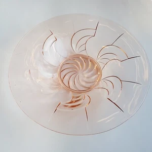 Art Deco glass dish 1930s pink coral pressed bowl 24cm England geometric Sowerby - Picture 1 of 12