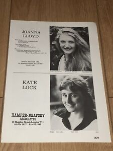 Joanna Lloyd - 1978 acting agency Z-page. The Rocky Horror Picture Show actress