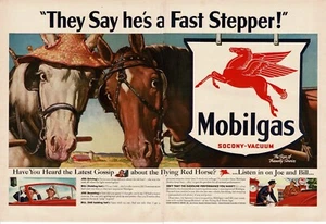 1941 Mobil Mobilgas Flying Red Horse plow horses centerfold Vintage Print Ad - Picture 1 of 1