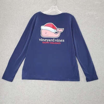 Camiseta Vineyard Vines Mujer Top Mediana Azul Felices Fiestas Santa Navidad Foto 1 de 4