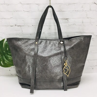 SEE By CHLOE Bisou Tote Bag Heart Embossed W/Charms Gray Leather Shoulder Large - Image 1 of 4