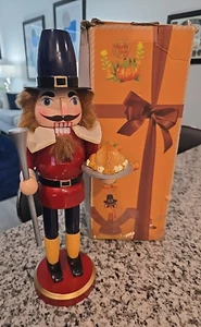 14" Thanksgiving Pilgrim Nutcracker with Turkey & Musket Holiday Decoration - Picture 1 of 24
