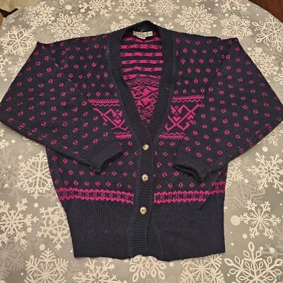 Cárdigan Vintage Calvin Klein 100% Lana Botón Talla Pequeña S, Negro y Rojo, Hong Kong Foto 1 de 4