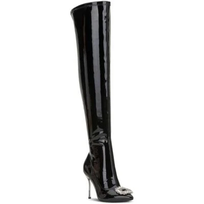 Botas por encima de la rodilla INC INTL Concepts para mujer Romina talla US 5,5 M charol negro Foto 1 de 3