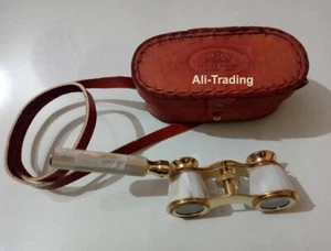 Antique Style Vintage Brass Solid Mini Binocular Collectible Item W/ Leather Box - Picture 1 of 6