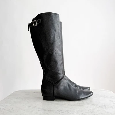 Cole Haan black pebbled leather knee high flat riding boots size 10 - Image 1 of 4