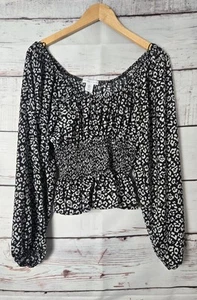 Top de mujer Sincerely Jules talla grande negro estampado de leopardo calado al hombro  - Imagen 1 de 6