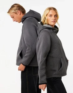 NEW Rip Curl x BYBORRE Heavy Textured Hooded Sweater Hoodie Grey Front Pocket M - Picture 1 of 14