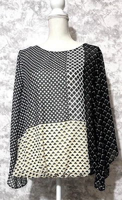 Alfani Blouse Women's PXL Geometric Elastic Waist Black White Cream Cami Under - Image 1 of 4
