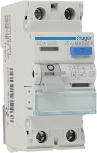 Hager CDA225D Interruttore FI 25A 30mA Tipo A 2 Poli 6kA 500V 2TE DIN Guida DIN - Foto 1 di 6