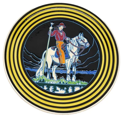 ETIENNE LAGET HENRIOT QUIMPER PLATE HORSE CAMARGUE FAIENCE FOLKLORIQUE ART DECO - Image 1 of 4