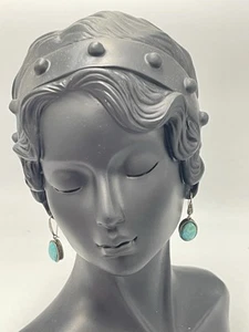 Sterling VTG Treated Turquoise Marcasite Dangle Drop Earrings Western Tribal - Picture 1 of 8