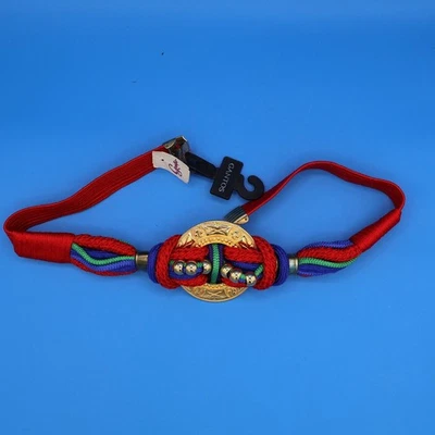 Кожа магазин эластичный красный сплетенный веревки золотой тон медальон ремень женщин винтажный - Изображение 1 из 4