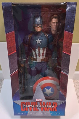NECA 18 «дюймов 1/4 масштаб Капитан Америка гражданской войны Крис Эванс редкая новый в коробке - Изображение 1 из 4