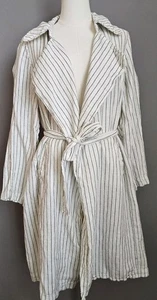 Gabardina para mujer Rachel Zoe 100 % lino blanco a rayas talla L de lujo  - Imagen 1 de 10