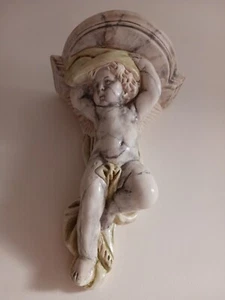 LARGE CHERUB CORBAL-WALL HANG SHELF- HANDCRAFTED- FAUX CARRARA MARBLE FINISH-NEW - Picture 1 of 6