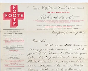 1886 Bühnenschauspieler Briefkopf von Richard Fuß der große romantische Schauspieler signiert - Bild 1 von 4